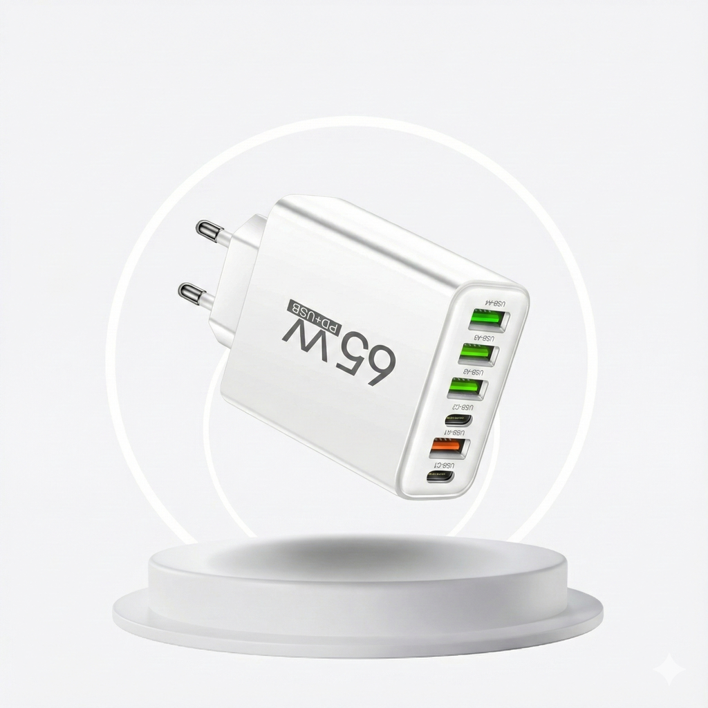 Chargeur Secteur Rapide 65W - 6 Ports (USB-C & USB-A)